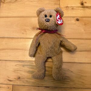 Ty Tan Teddy Bear Plush with Red Ribbon